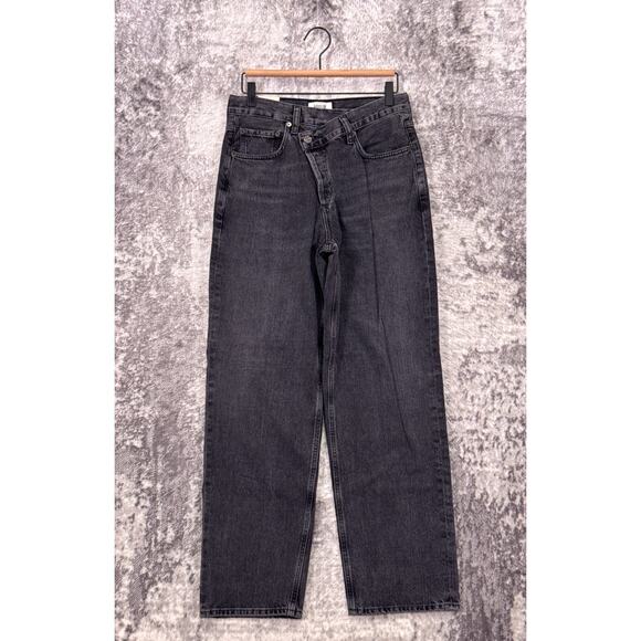 New AGOLDE Jeans 27 Womens Criss Cross Straight Leg Shambles Black Wash Denim